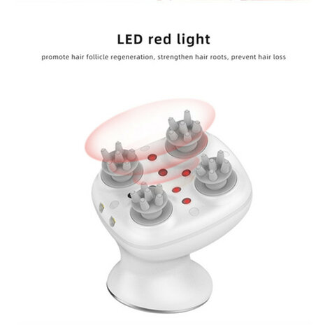 Head scalp massage apparaat Rood LED-licht 4D kneed techniek waterproof - wit